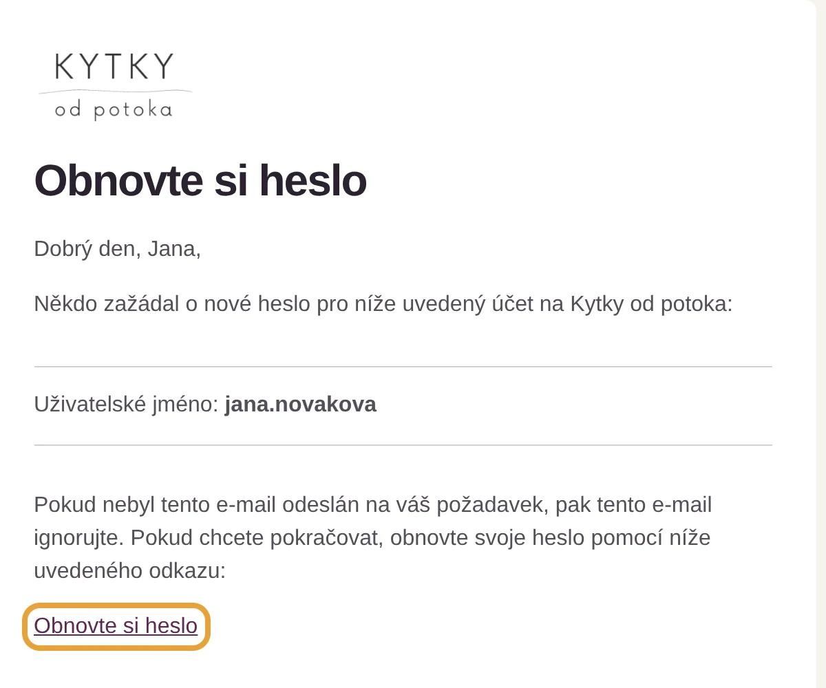 E-mail Obnovte si heslo s odkazem na nové heslo