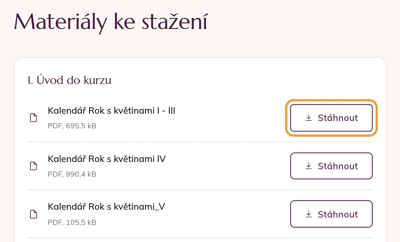 Materiály ke stažení na stránce kurzu