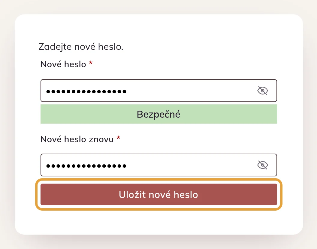 Formulář pro zadání nového hesla