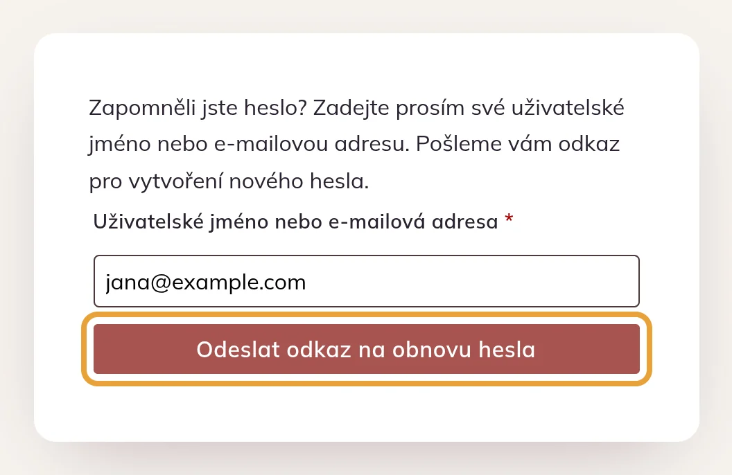 Formulář pro zaslání odkazu na obnovu hesla