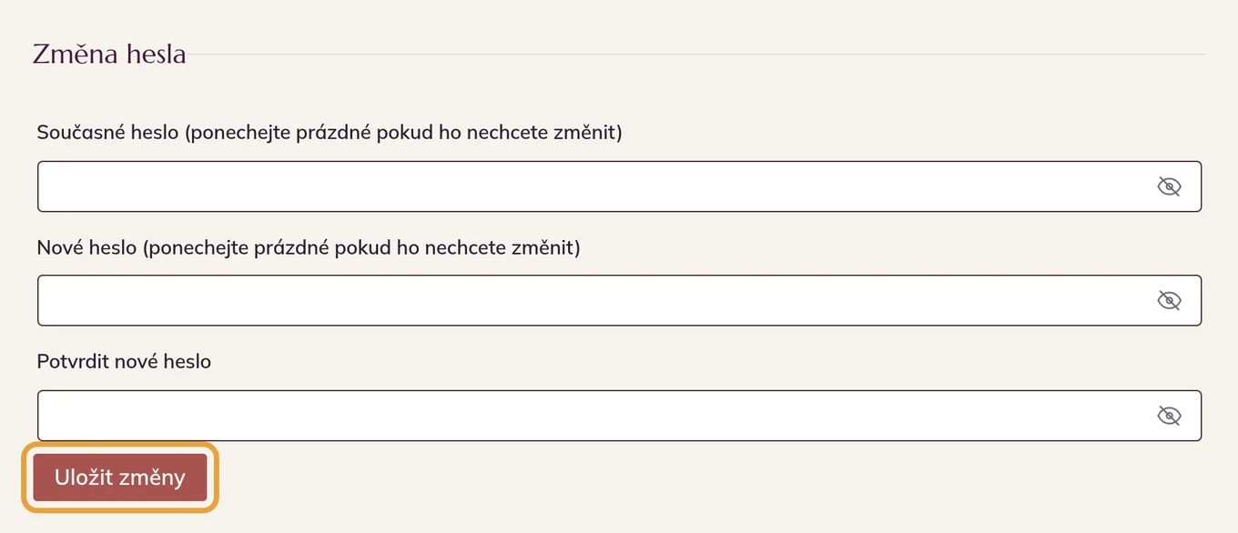 Změna hesla v sekci Detaily účtu